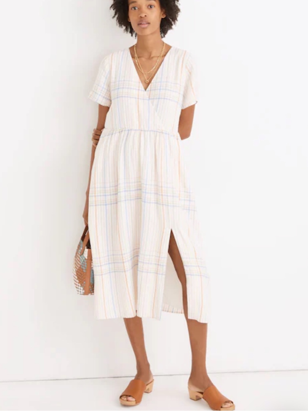 Madewell Clara Linen Blend Plaid Midi Dress